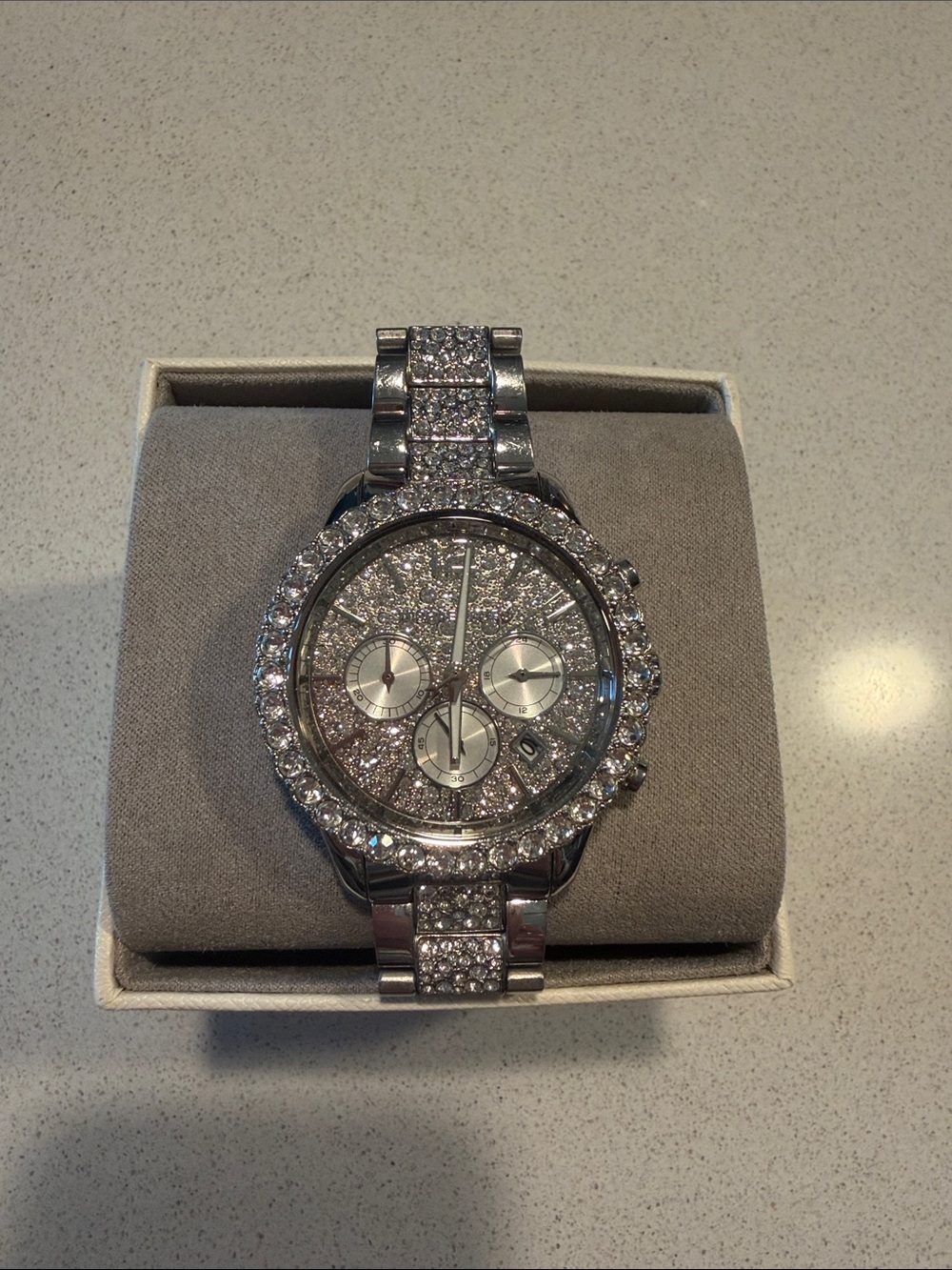 Michael Kors Silver Crystal Pave Chronograph Watch